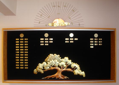 wooden shadowbox with large tree and engraved gift notes